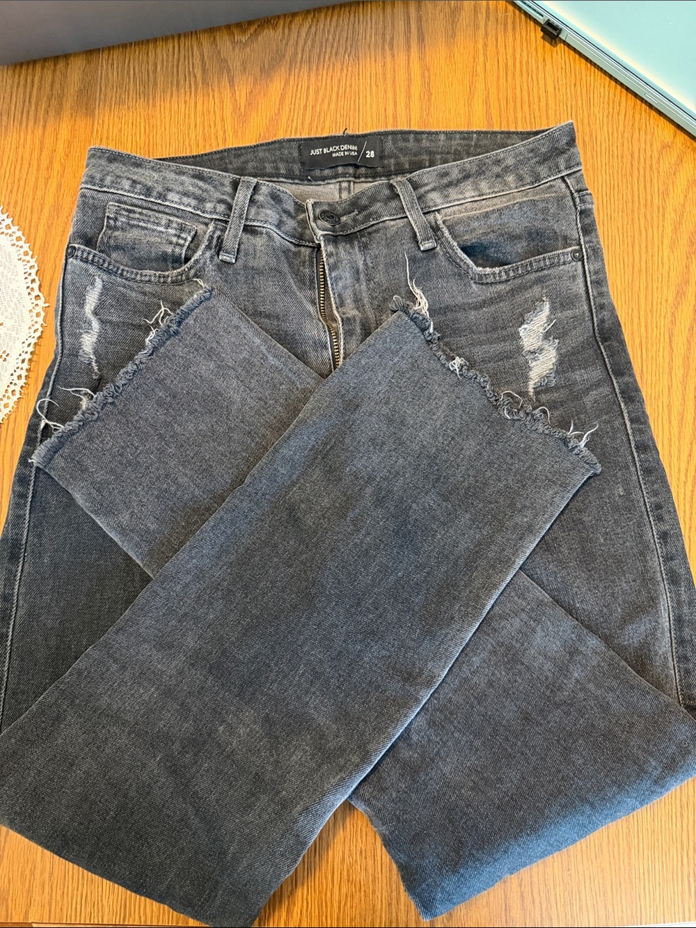 Just Black Women's Black Slim Straight Jeans with Distressed Details Size 28
